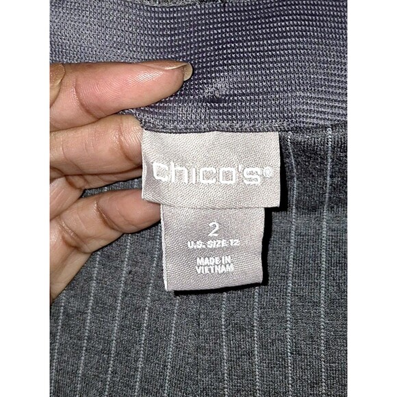 Chico's Women's Trousers Dress Pull On Pants Pinstriped Gray Size 2 Career Core - Picture 2 of 5